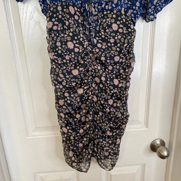 Free People X REVOLVE Tessa Mini Dress Black Blue Ditsy Floral Ruched Lined M - Picture 6 of 7